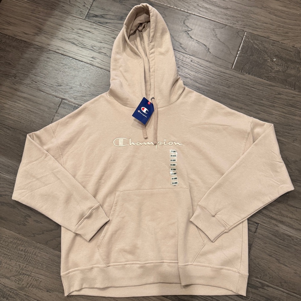 NWT CHAMPION Logo Tan Hoodie Pullover Sweatshirt Size 2XL Women’s